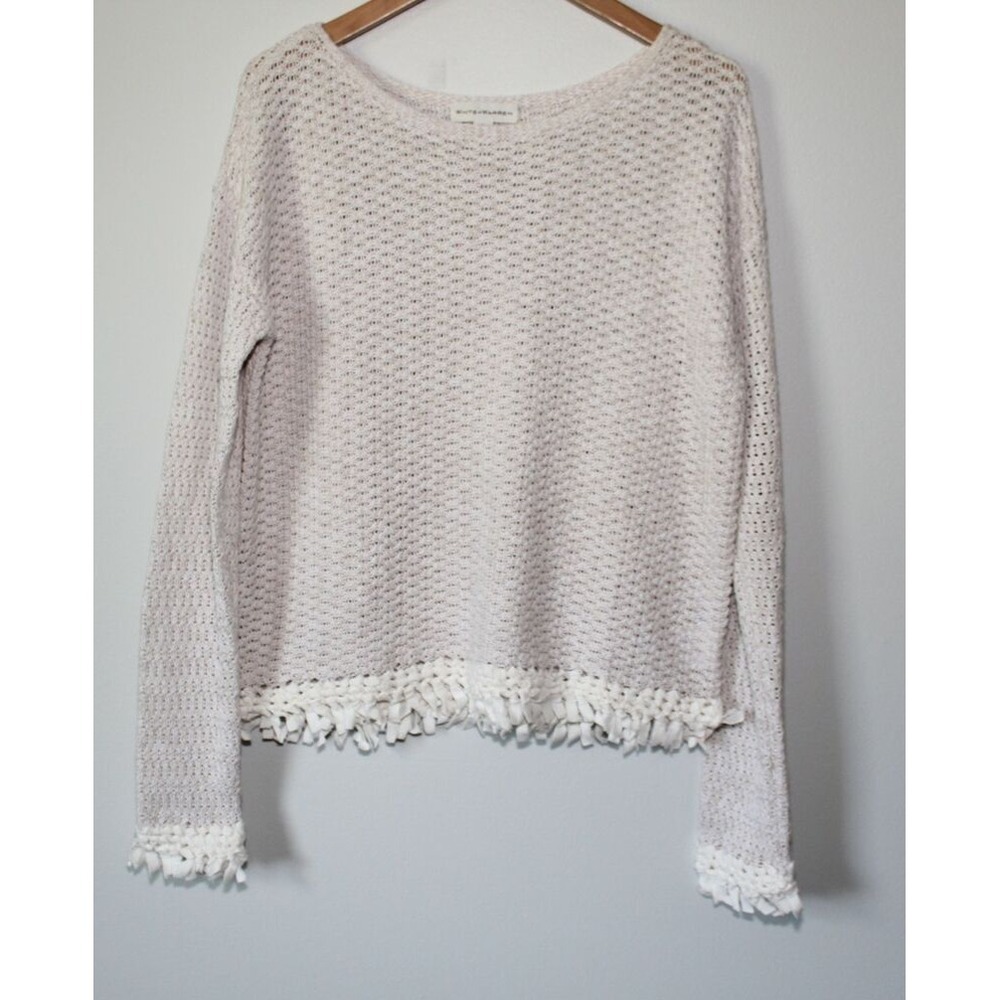 ✨2/$20 White + Warren Open Knit Fringe Trim Sweater Oatmeal Large Boho Coastal - Picture 15 of 16